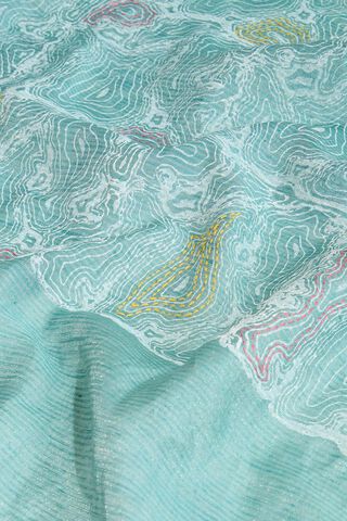 Light Blue Block Printed Tissue Linen Saree thumbnail image number null