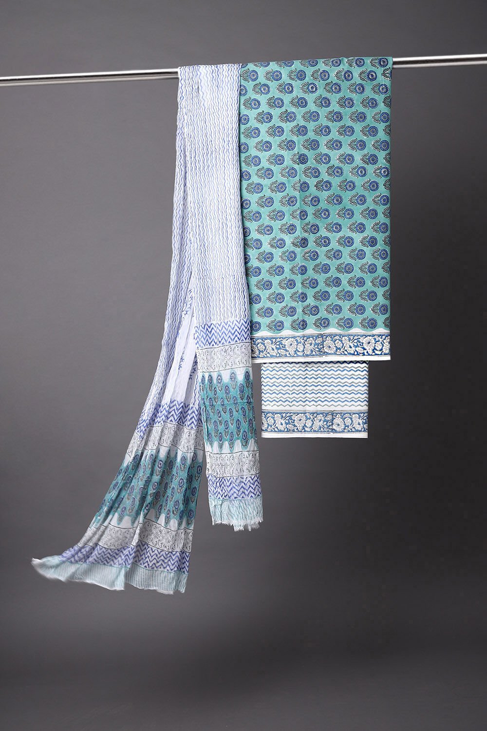 Light Green Block Printed Cotton Suit image number null