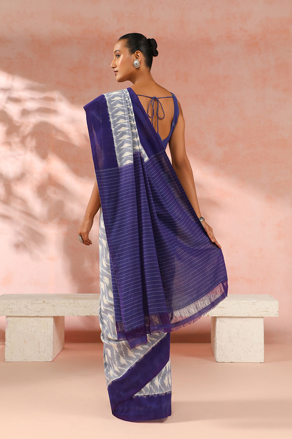 Blue Pure Cotton Pochampalli Ikat Saree image number null