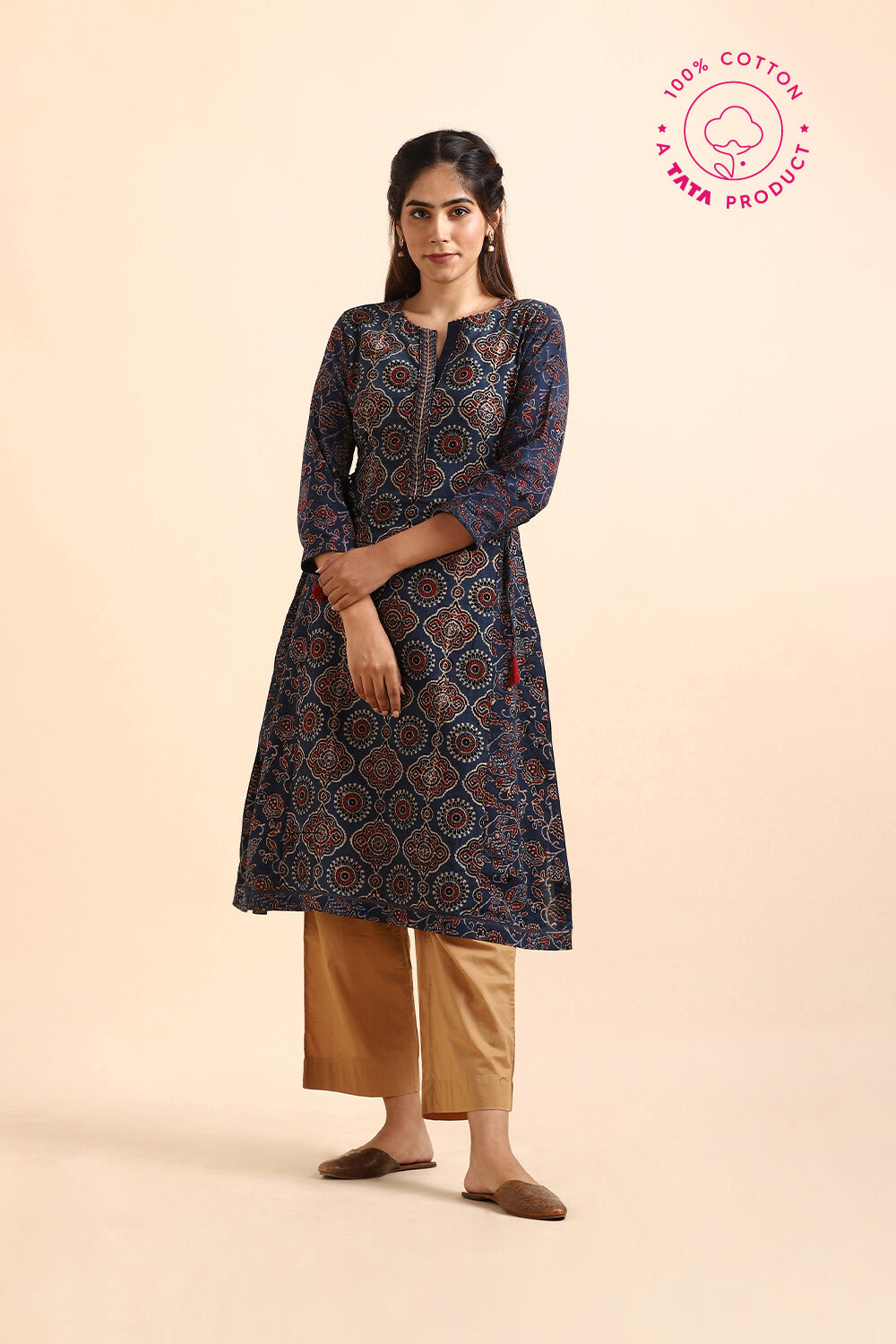 Blue Ajrakh Block Printed Cotton Kurta image number null