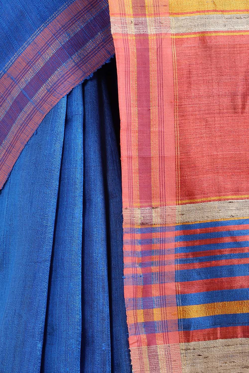 Dark Blue Pure Tussar Silk Bhagalpuri Saree image number null