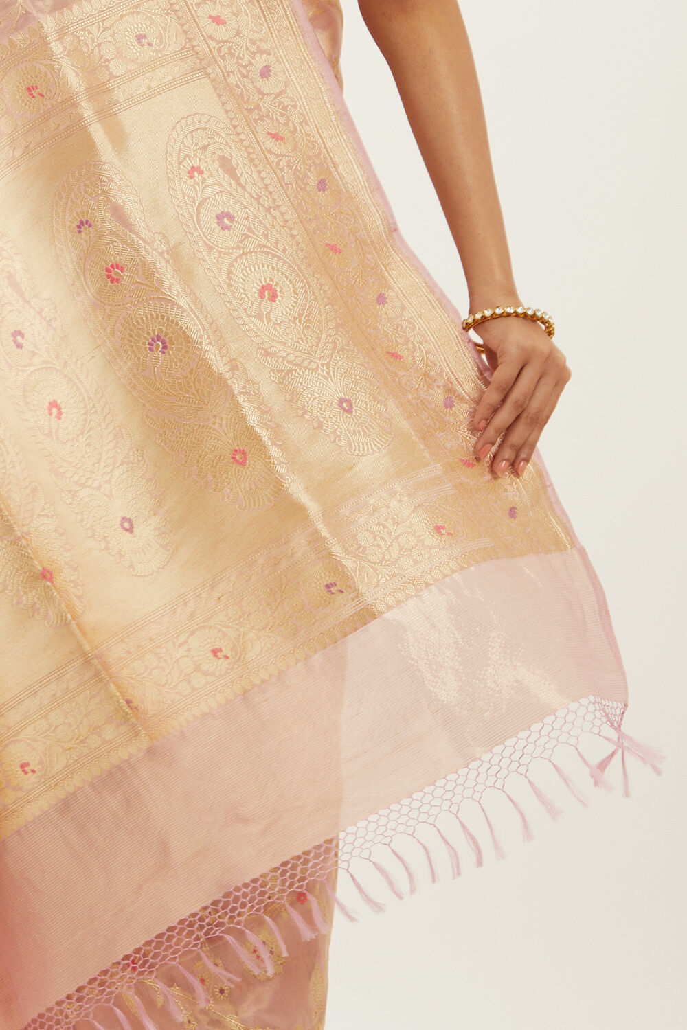 Light Pink Pure Silk Tissue Banarasi Kadwa Saree image number null