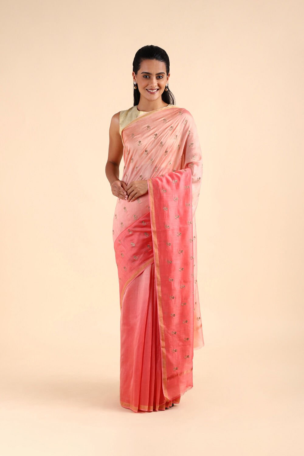 Light Orange Pure Silk Cotton Embroidered Saree image number null