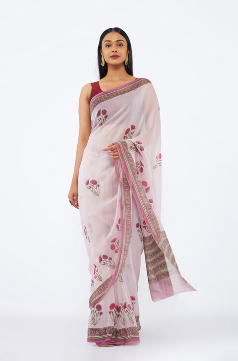 Light Violet Viscose Organza Printed Saree