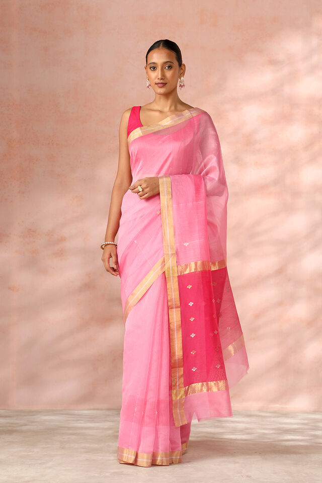 Light Pink Chanderi Pure Silk Cotton Woven Saree