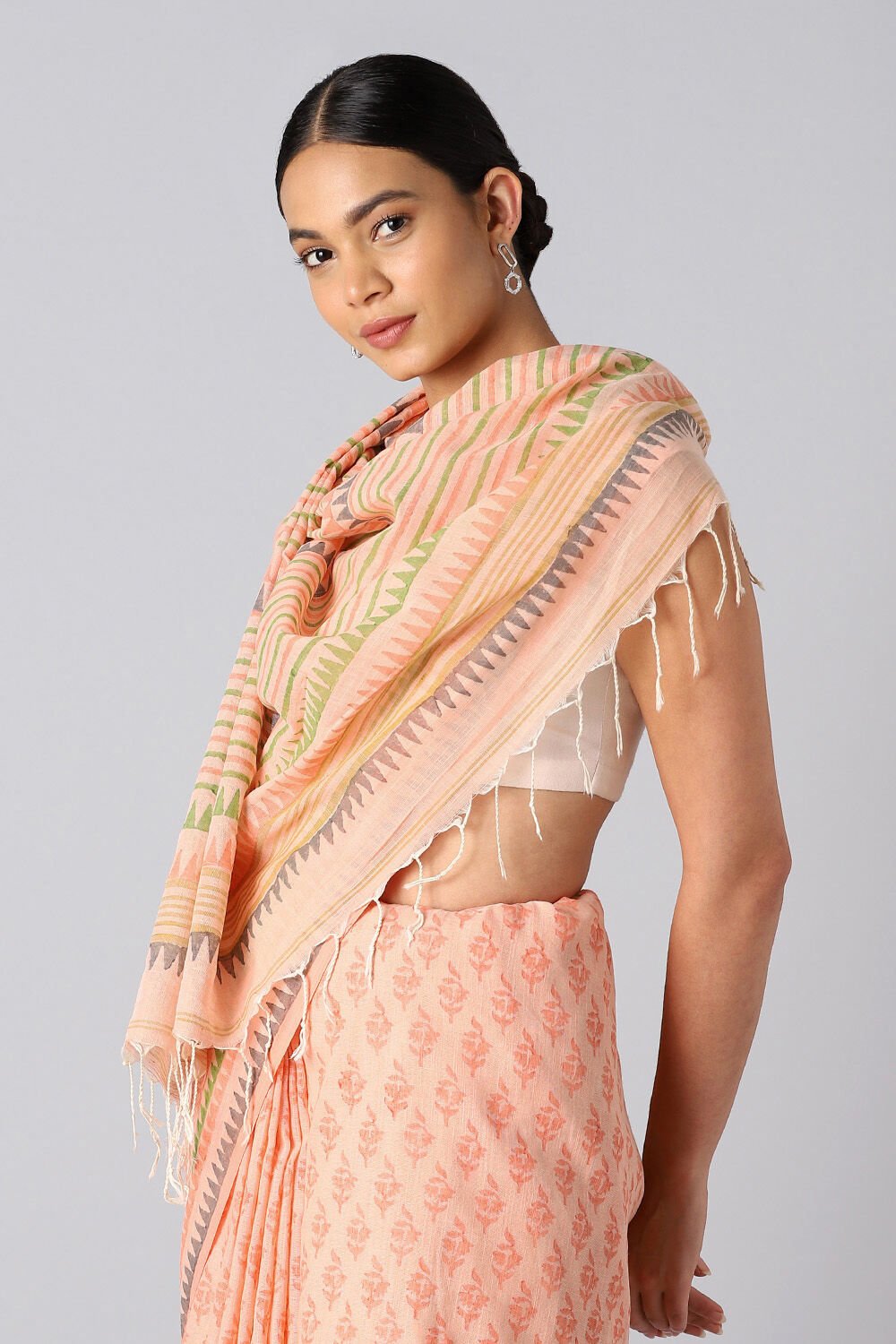 Light Orange Pure Cotton Printed Saree image number null