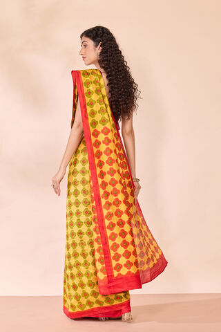 Yellow Pure Silk Block Printed Bengal Saree thumbnail image number null