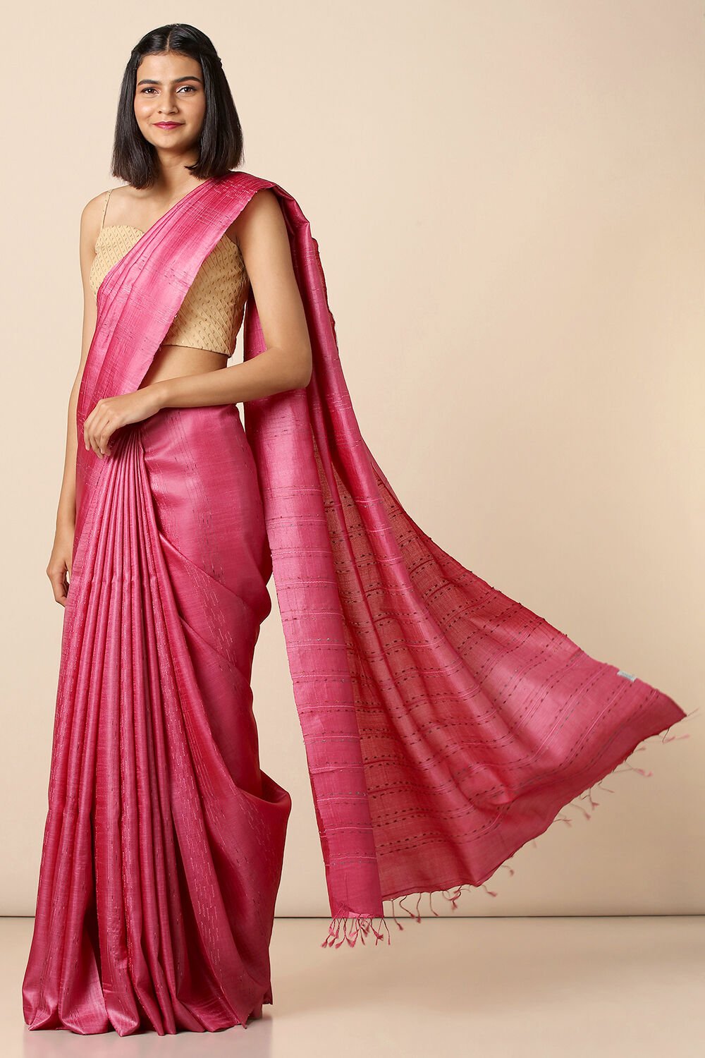 Pink Pure Tussar Woven Saree image number null
