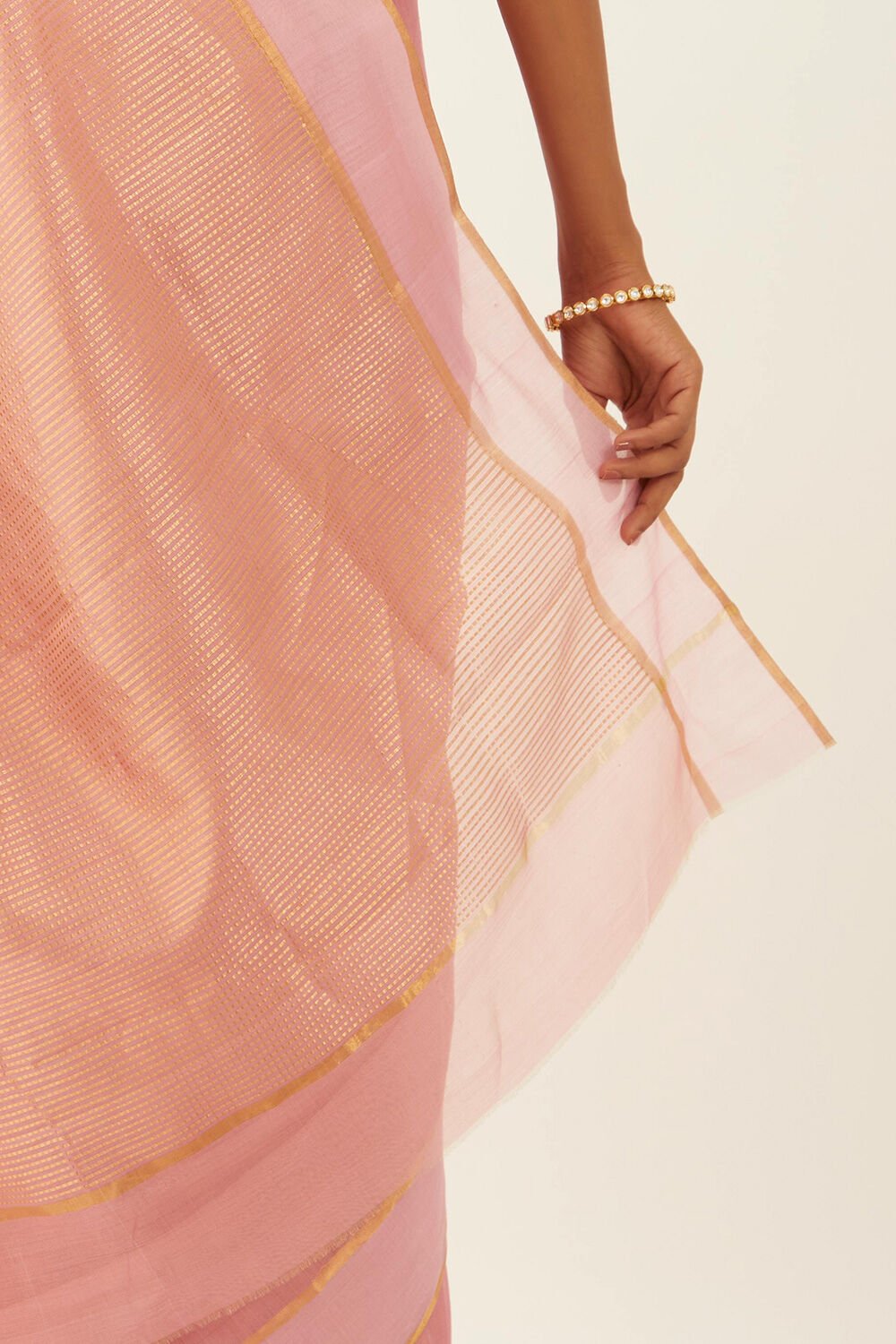 Light Pink Pure Cotton Tissue Chanderi Saree image number null