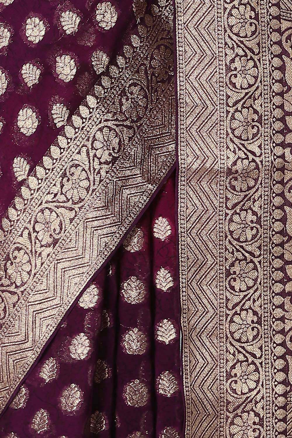 Violet Viscose Pure Georgette Banarasi Saree image number null