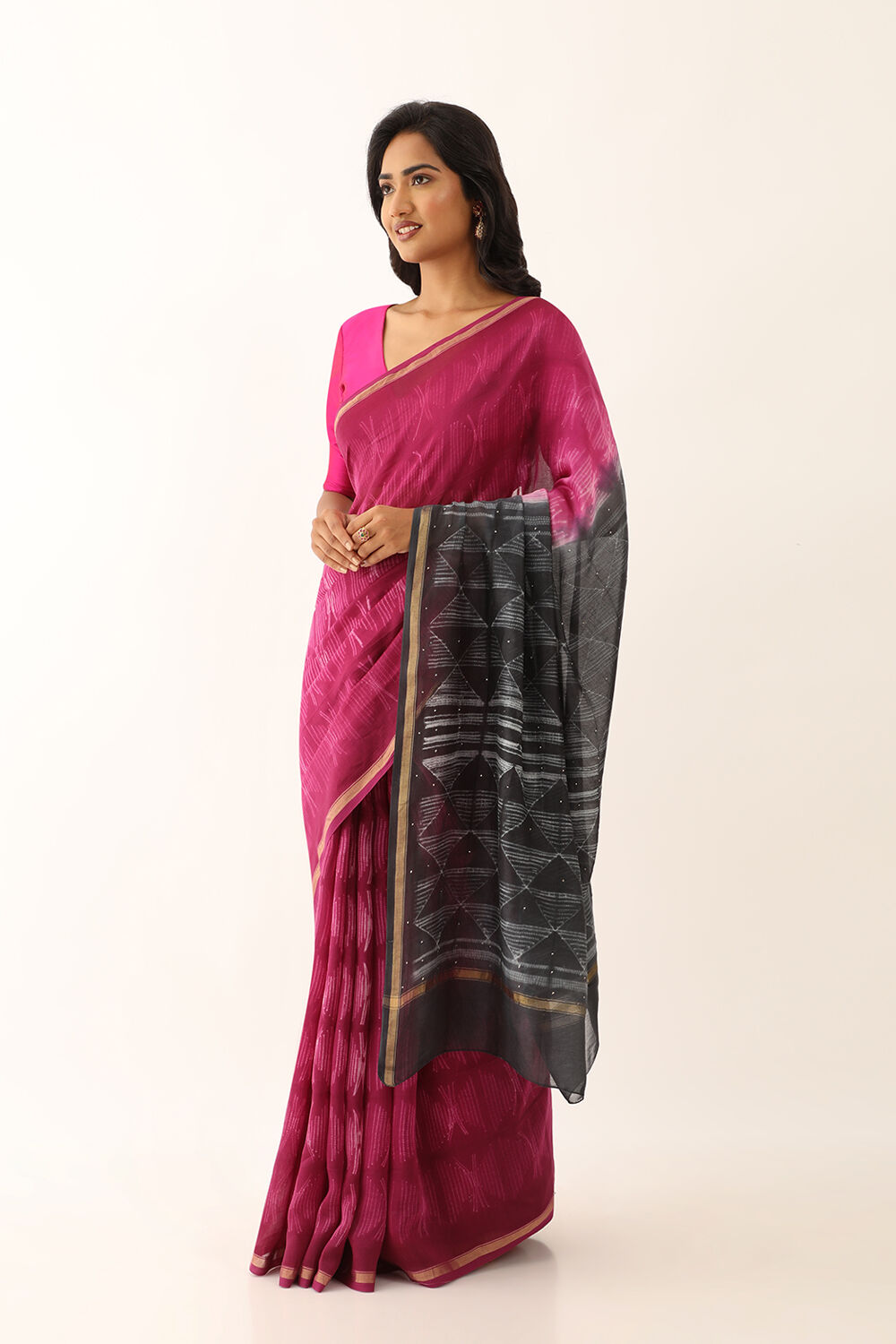 Purple Pure Silk Cotton Shibori Saree image number null