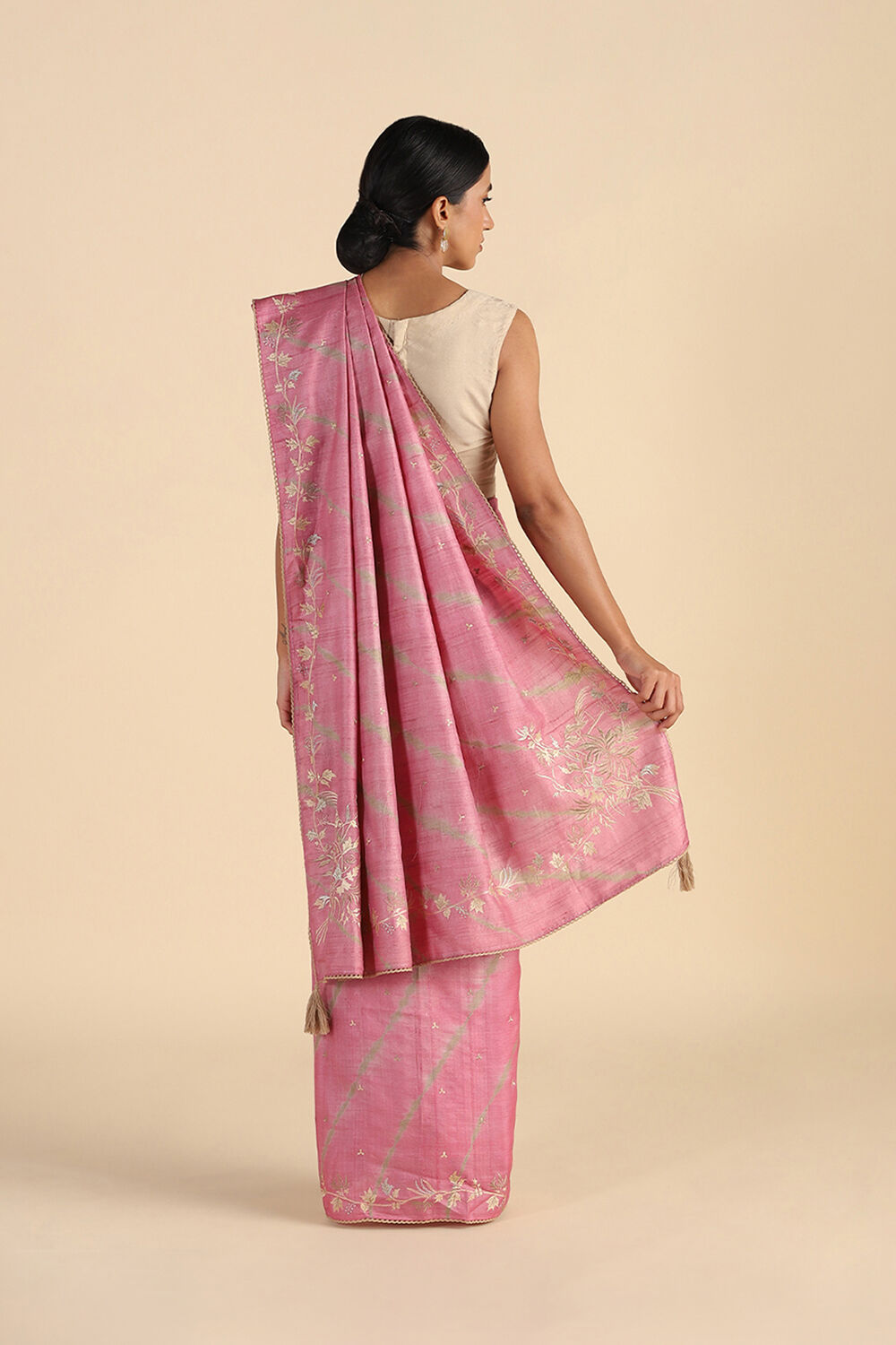 Light Pink Embroidered Pure Tussar Saree image number null