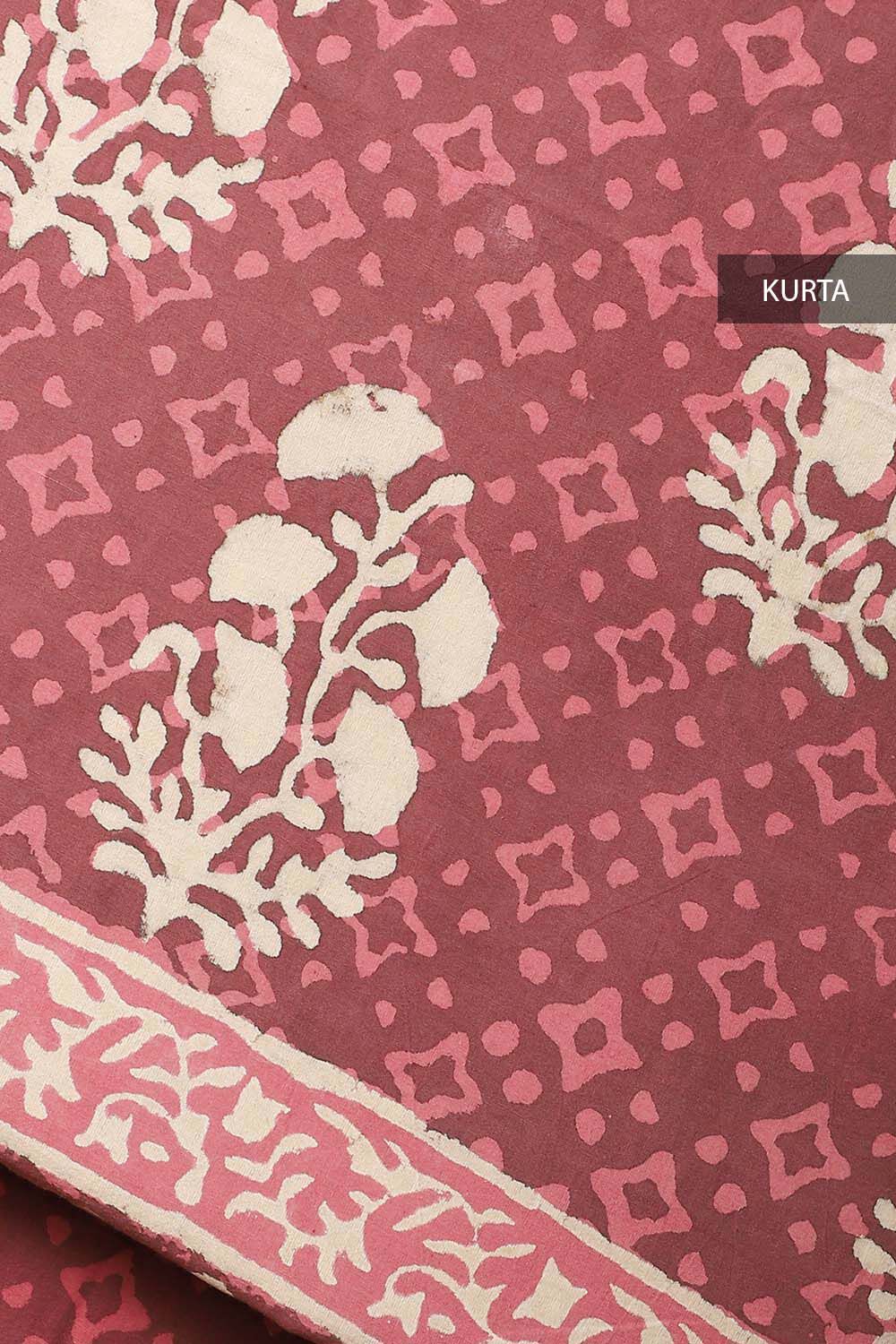 Dark Pink Cotton Bagru Printed Unstitched Suit Set image number null
