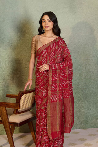 Pink Tie & Dye Bandhni Pure Cotton Gujarat Saree image number