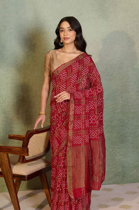 Pink Tie & Dye Bandhni Pure Cotton Gujarat Saree
