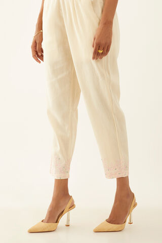 Off White Viscose Embroidered Trouser thumbnail image number null