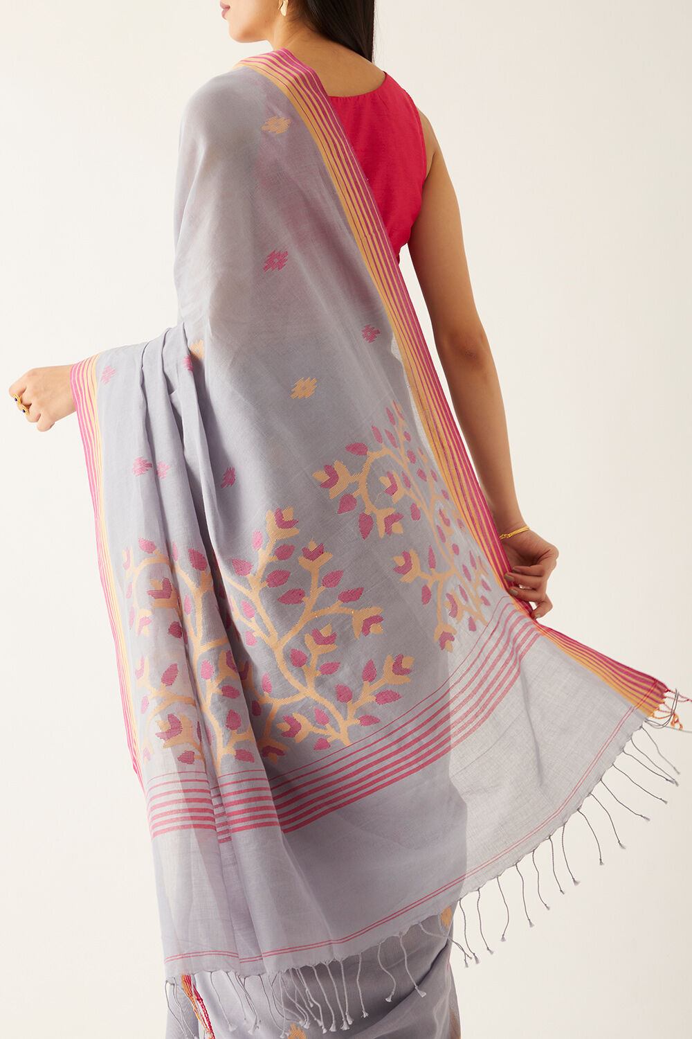 Grey Pure Cotton Bengal Saree image number null