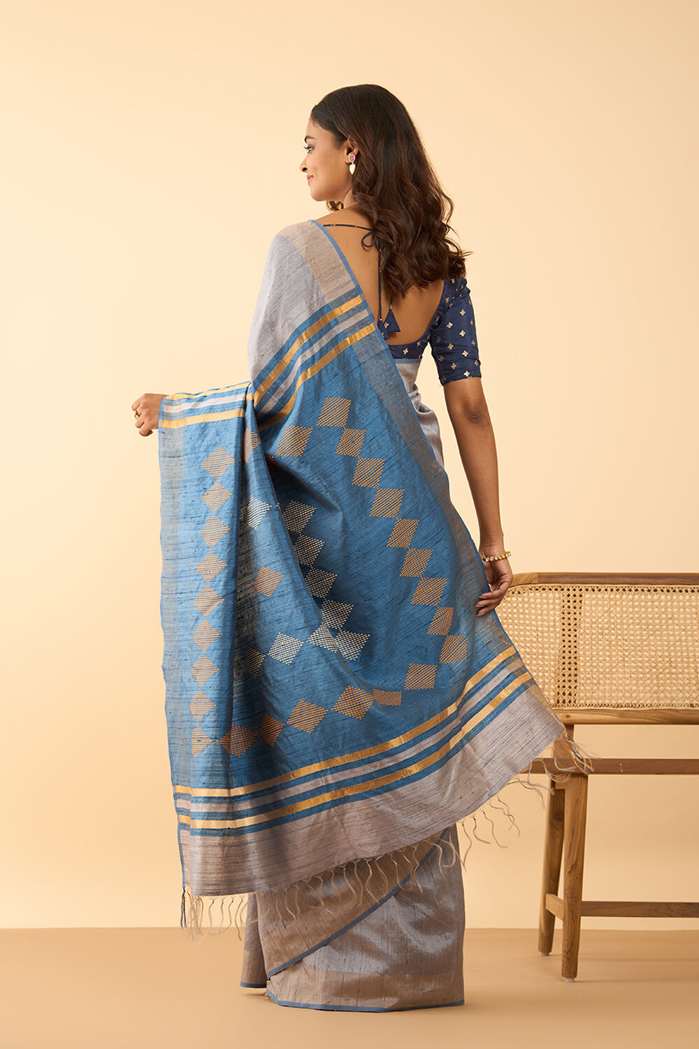Grey Bhagalpur Woven Pure Silk Saree image number null