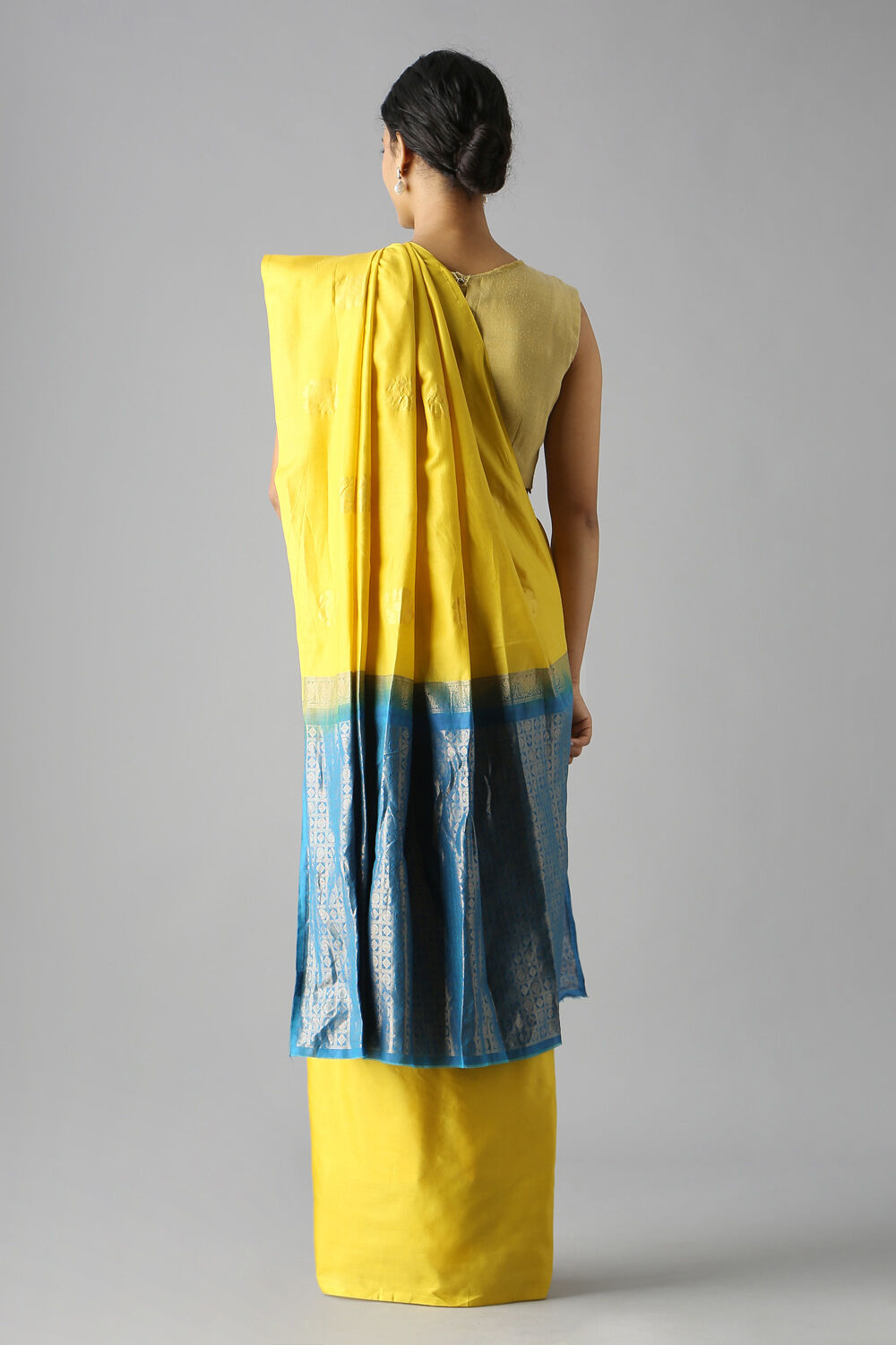 Yellow Pure Silk Tencel South Saree image number null