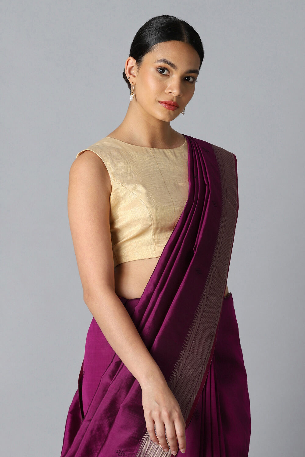 Dark Violet Pure Silk Saree image number null