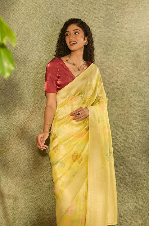 Yellow Pure Viscose Woven Saree