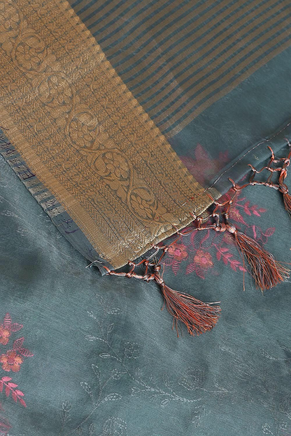 Blue Pure Embroidered Saree image number null