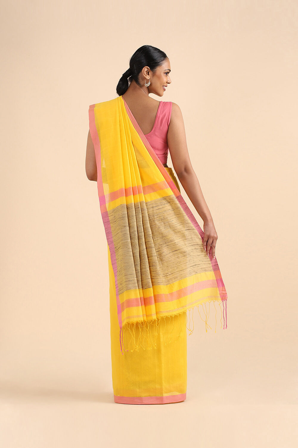 Dark Yellow Pure Silk Cotton Bengal Saree image number null