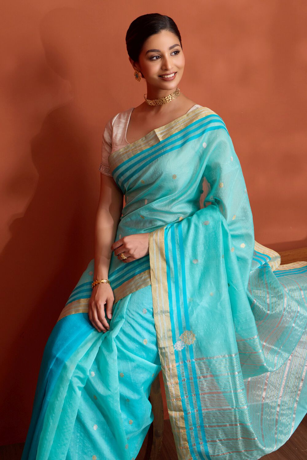 Light Blue Woven Pure Silk Cotton Chanderi Saree image number null