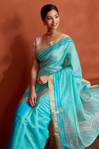 Light Blue Woven Pure Silk Cotton Chanderi Saree thumbnail image number null