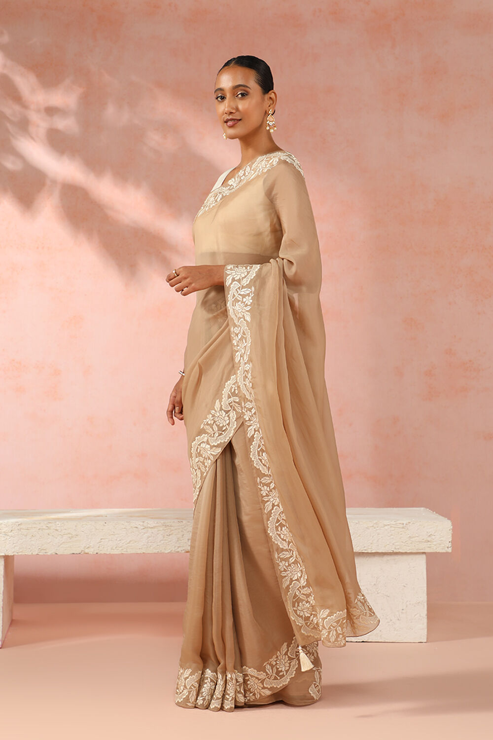 Beige Contemporary Viscose Organza Embroidery Saree image number null