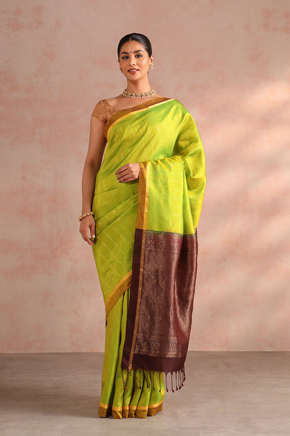 Green Woven Pure Soft Silk Saree image number null