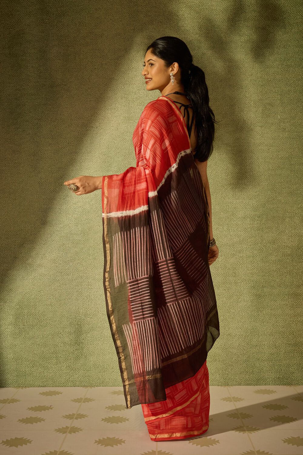 Red Rajasthan Pure Silk Cotton Tie & Dye Shibori Saree image number null