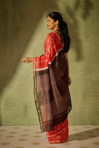 Red Rajasthan Pure Silk Cotton Tie & Dye Shibori Saree thumbnail image number null