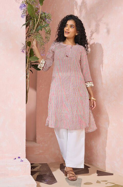 Red Screen Printed Pure Cotton Kurta