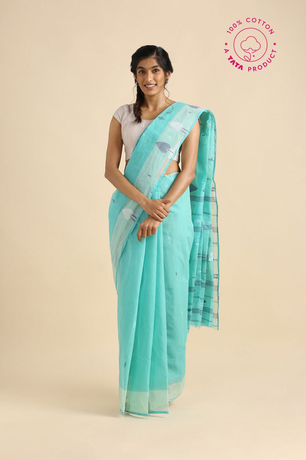 Light Blue Pure Cotton Bengal Jamdani Saree image number null