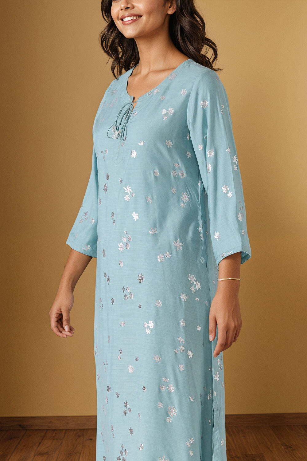 Light Blue Screen Printed Pure Viscose Kurta Set image number null