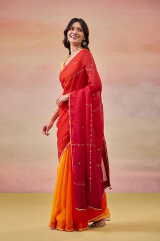 Orange Viscose Organza Embroidered Saree thumbnail image number null