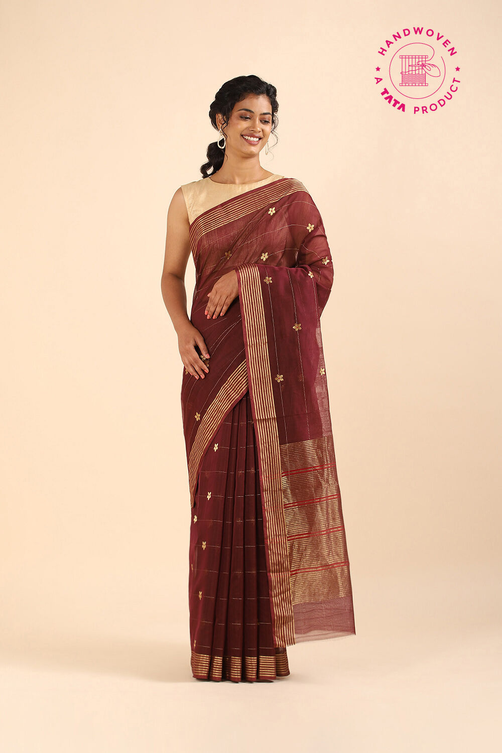 Brown Pure Silk Cotton Chanderi Saree image number null