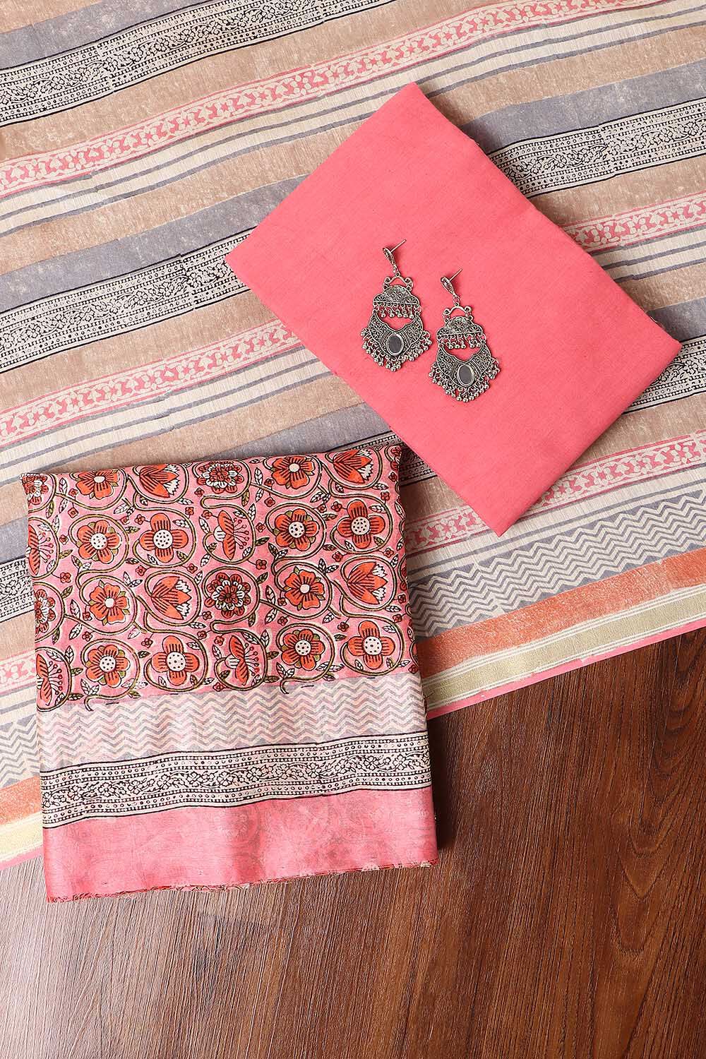 Pink Block Printed Silk Cotton Suit image number null