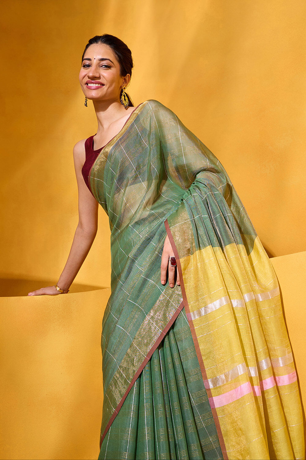 Green Bhagalpur Woven Silk Viscose Saree image number null