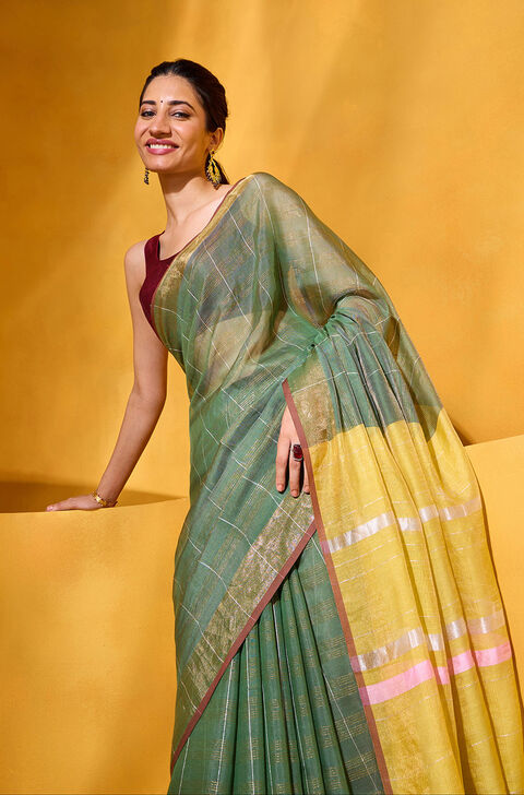 Green Bhagalpur Woven Silk Viscose Saree