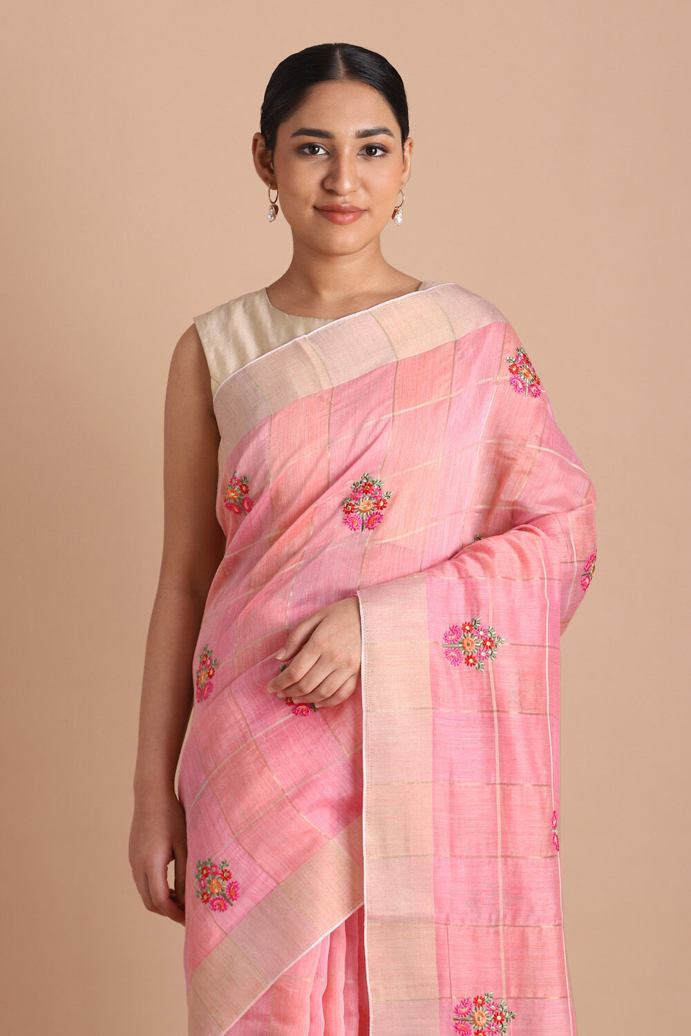Pink Pure Embroidered Saree image number null