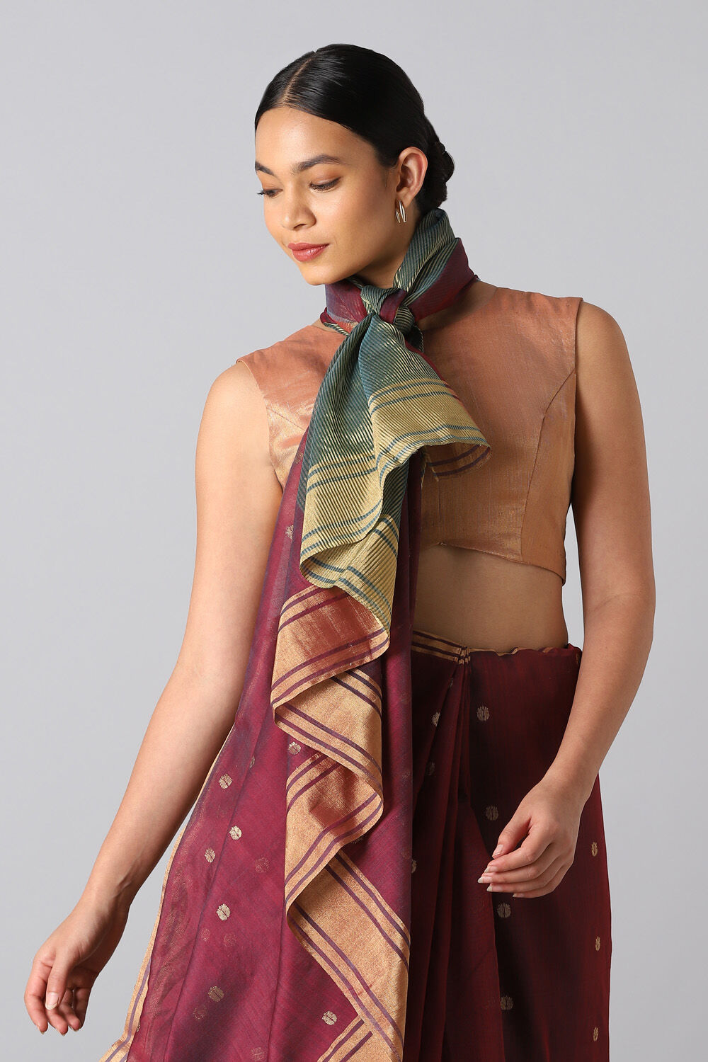 Dark Red Pure Silk Cotton Chanderi Saree image number null