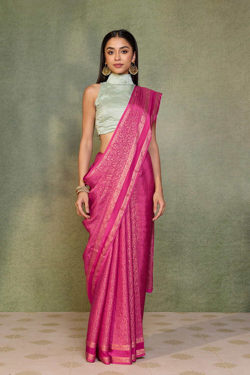 Pink Woven Pure Viscose Saree image number null
