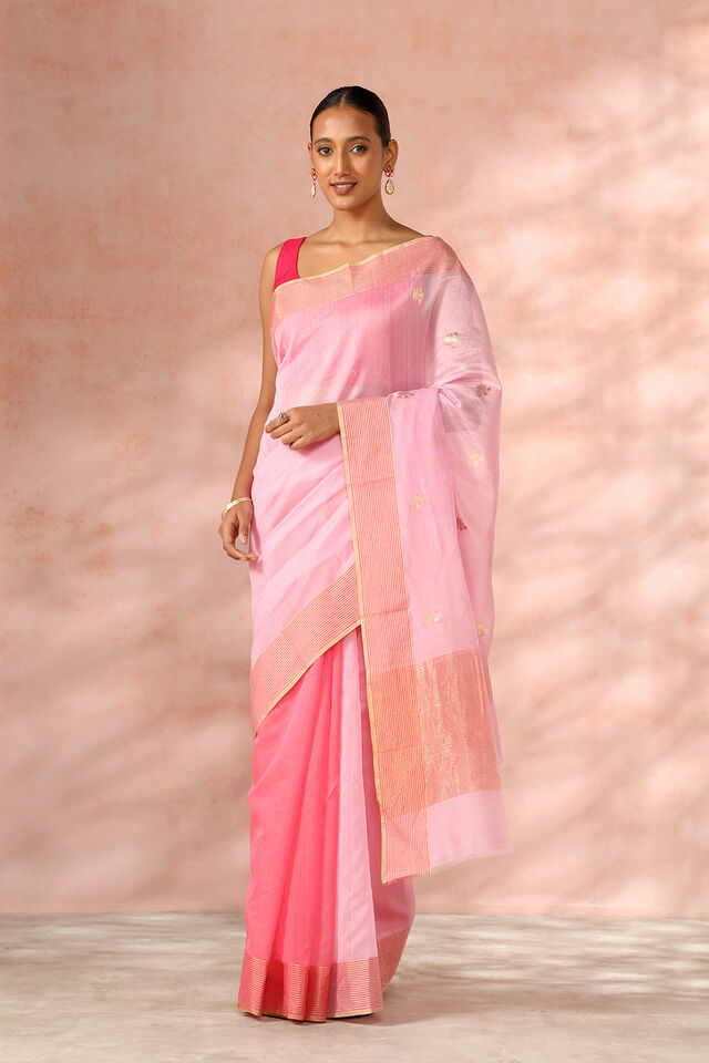 Pink Chanderi Pure Silk Cotton Woven Saree