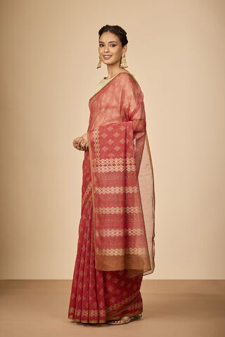 Light Red Bengal Pure Silk Cotton Block Printed Saree thumbnail image number null