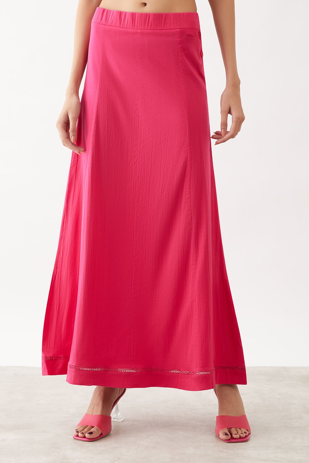 Pink Woven Cotton Lycra Skirt image number null