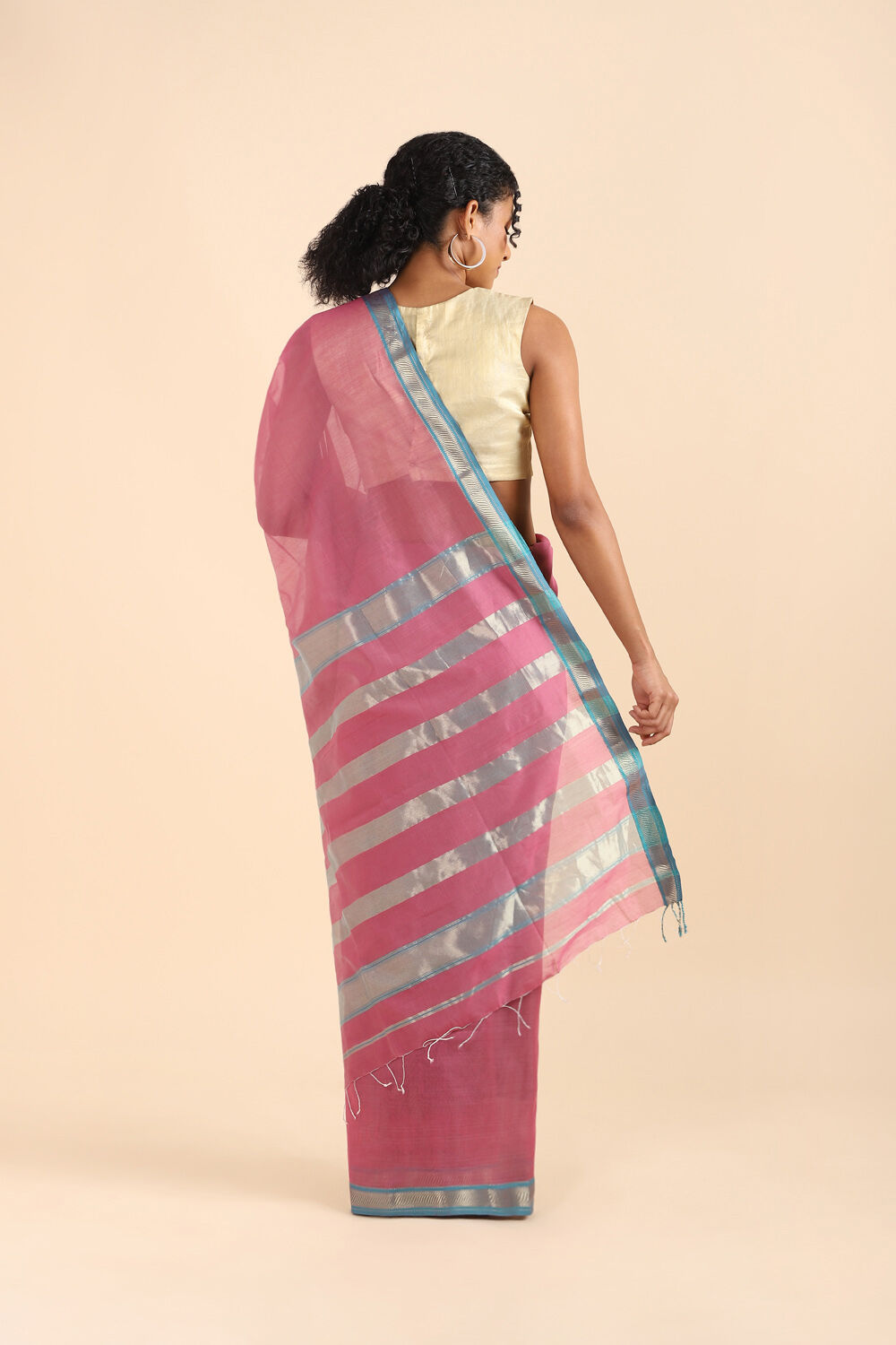 Dark Pink Pure Silk Cotton Maheswari Saree image number null