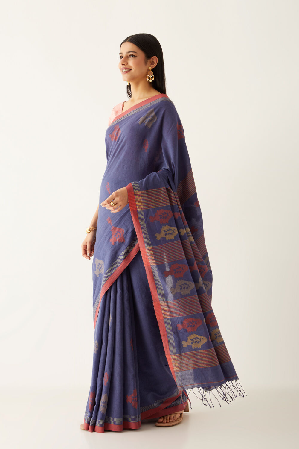 Blue Pure Cotton Jamdani Saree image number null