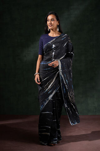 Black Murshidabad Silk Tie and Dye Shibori Saree thumbnail image number null